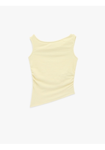 Koton Asimetrik Drapeli Kolsuz Slim Fit Bürümcük Kolsuz Bluz Sarı 6sal30097ık Sarı