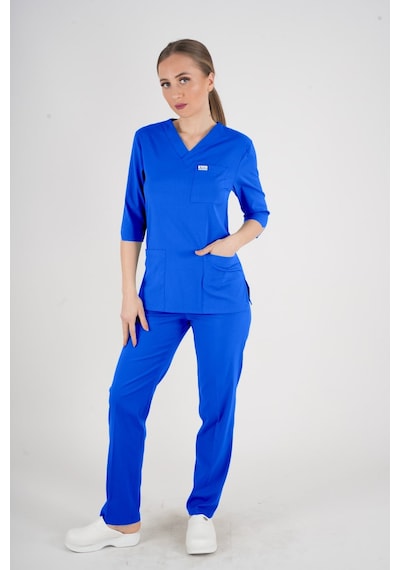Unisex Saks Mavi Violet Model Scrubs Takım Doktor Hemşire Üniforması Saks Mavi
