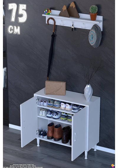 Aura Portmanto Vestiyer Ayakkabılık 2 Raf 3 Bölme 3 Kancalı Askılı Dar Alan Çok Amaçlı Dolap 75 Cm Aura Portmanto Vestiyer Ayakkabılık 2 Raf 3 Bölme 3 Kancalı Askılı Dar Alan Çok Amaçlı Dolap 75 Cm