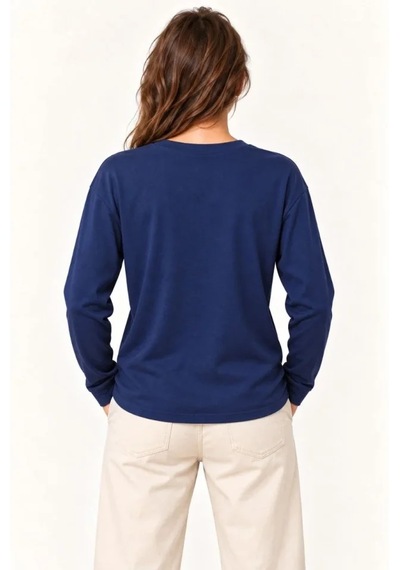 Suma Modal Yumuşak Dokulu Bisiklet Yaka Uzun Kollu Sweatshirt Lacivert