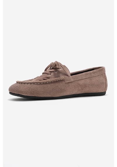 Luvishoes Luvi Shoes Lorven Vizon Süet Hakiki Deri Bağcıklı Kadın Loafer Ayakkabı Vizon