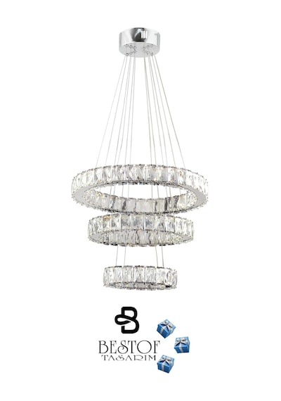 ZİLLA 3'LÜ MODERN SARKIT KRİSTAL TAŞLI LED AVİZE - 3 RENK KUMANDALI - ( Beyaz - Sarı - Gün Işığı )