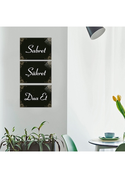 Decorita Cam Tablo|Sabret-Şükret-Dua Et-Beyaz Yazı|14,8cm x 21cm