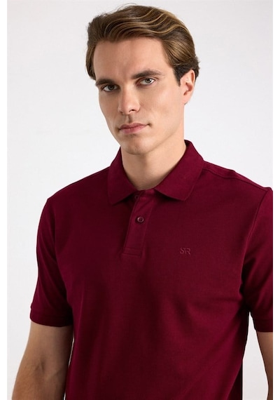 Süvari Koyu Bordo Regular Düz Nakışlı Pike Düğmeli Polo Yaka Tişört Sts1014000018-k09