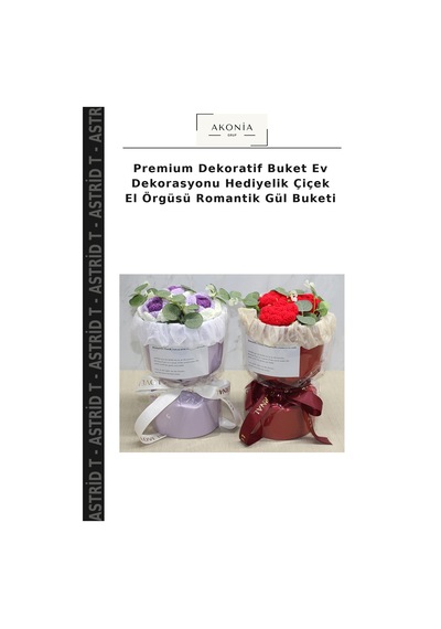 Premium Dekoratif Buket Ev Dekorasyonu Hediyelik Çiçek El Örgüsü Romantik Gül Buketi Çok Renkli