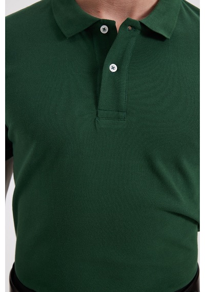 Tudors Erkek Slim Fit Dar Kesim %100 Pamuk Kısa Kollu Polo Yaka Haki Tişört-46212