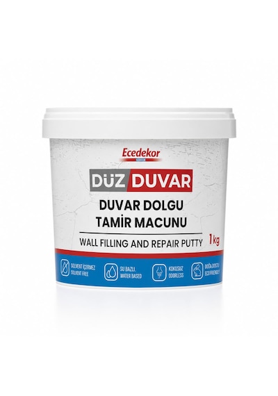 Ecedekor Düz Duvar Dolgu Ve Tamir Macunu 1 Kg - Su Bazlı, Solvent İçermez, Kokusuz