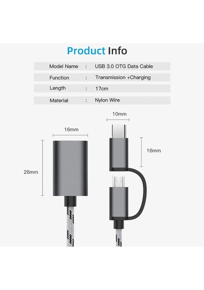 Usb 3.0 Otg To Type C Micro Usb Data Şarj Çevirici Dönüştürücü