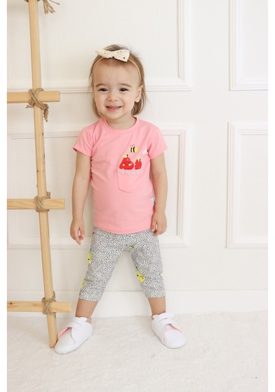 Harika Kids Kız Bebek Kaprili Kısa Kollu Kiraz Baskılı Yazlık Basic Alt-üst Takım 6-24 Ay 001