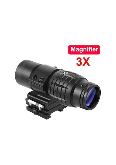 Magnifier 3x Yakınlaştırmalı Dürbün - 22mm Ray Uyumlu, Katlanır Yaylı Ayaklı Siyah