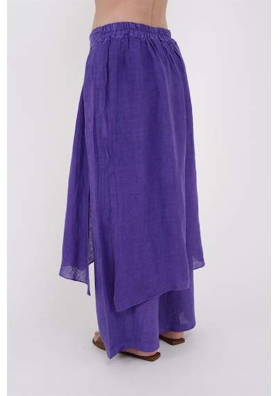 Bohem Stil İtalyan Ham Keten Pantolon Etek-8747 Mor