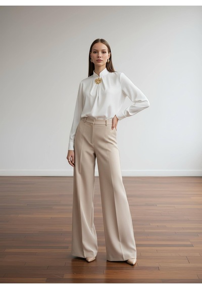 Pera Moda Gold Broş Detaylı Şık Bluz Gömlek Beyaz