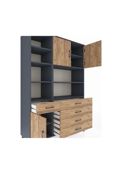 Hyperion Dolap 9 Raflı 5 Çekmeceli 3 Kapaklı 132x44x195 Antrasit-çam/çam Atlas Çam/atlas Çam Hyperion Dolap 9 Raflı 5 Çekmeceli 3 Kapaklı 132x44x195 Antrasit-çam/çam Atlas Çam/atlas Çam