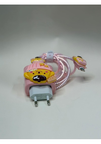 Sweety iPhone Uyumlu Kablo Ve Başlık Koruyucu Set Pembe