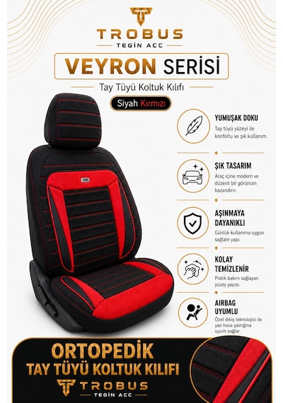 Audi Q2 2016 2017 2018 2019 2020 Uyumlu Veyron Serisi Siyah Kırmızı Oto Koltuk Kılıfı