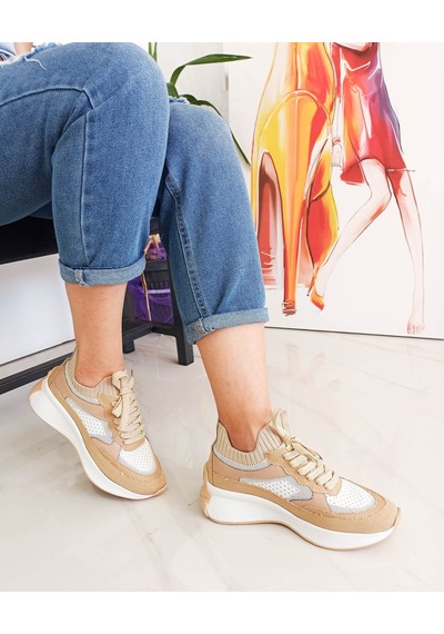 Ten Renk Kot Triko Malzeme Bağcıklı Kadın Sneakers 001