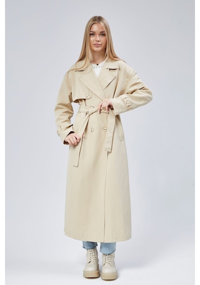 Oversize Rüzgarlık Detaylı Trençkot Vizon