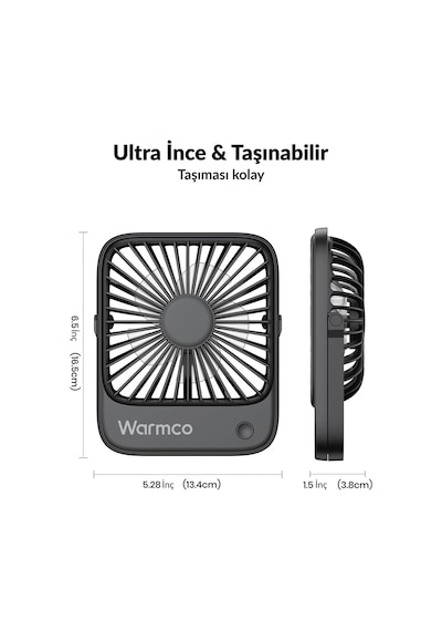 Warmco D1 Masaüstü Vantilatör Usb Ve Type-c Bağlantılı Taşınabilir Ultra İnce Soğutucu Fan Siyah