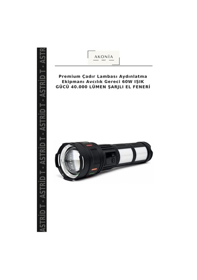 Premium Çadır Lambası Aydınlatma Ekipmanı Avcılık Gereci 60w Işık Gücü 40.000 Lümen Şarjlı El Feneri Çok Renkli