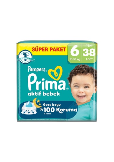 Prima Aktif Bebek Süper Paket Bebek Bezi 6 Beden 38 Adet