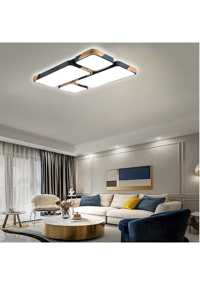 Dikdörtgen Antrasit Kumandalı Dimli 3ışık Renkli 95x65cm Ahşaplı 3Renk Kumandalı