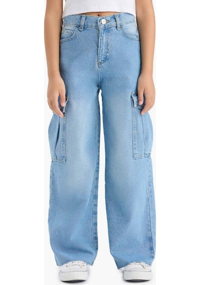 Defacto Kız Çocuk Wide Leg Kargo Geniş Paça Jean Pantolon E5878a825aunm39 Mavi