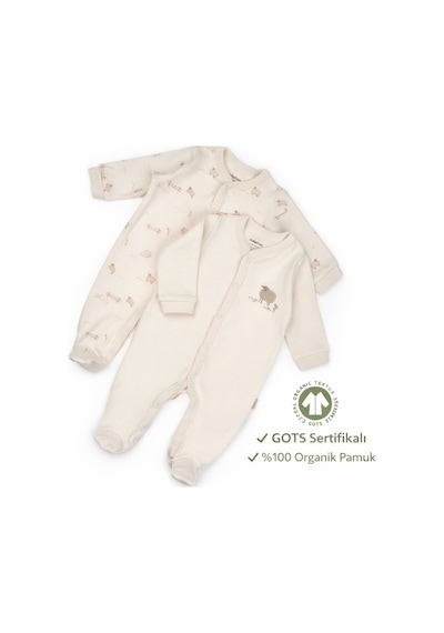Babycosy Organic Wear 2 Li Organik Pamuk Patikli Tulum Seti Yenidoğan & Bebek Serisi Yumuşak & Uniseks Krem