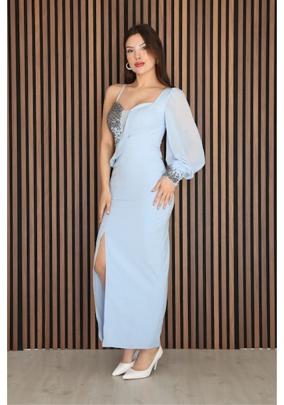 Lodmela Askılı Tek Kol Taş Detaylı Yırtmaçlı Abiye Elbise 2241-bebe Mavisi Bebe Mavisi Lodmela Askılı Tek Kol Taş Detaylı Yırtmaçlı Abiye Elbise 2241-bebe Mavisi Bebe Mavisi