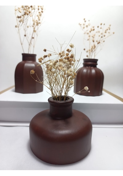 Modern Minimal Vazo Set 3'lü, Ev & Ofis Hediyelik, Dekoratif Obje, Kahverengi