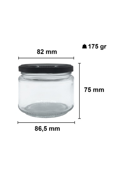 300 Ml Metal Siyah Konserve Kapaklı 300 Cc Şeffaf Magnolya Cam Kavanoz 6 Adet