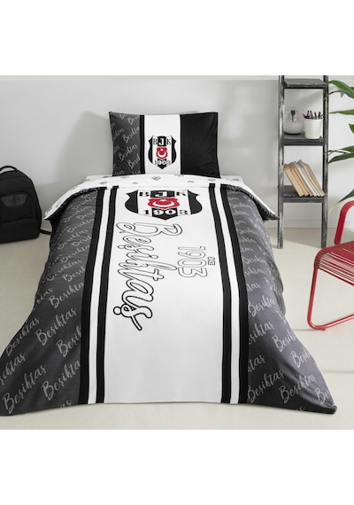 Taç Lisanslı Beşiktaş 1903 Glow Düz Pamuk Nevresim Takımı, Çok Re Çok Renkli
