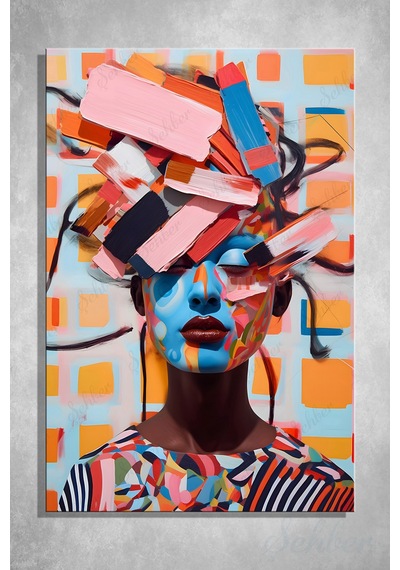 Duvar Tablosu Dikey Kanvas Tekli Kuaför Güzellik Salonu Makyaj Pop-art Modern Soyut Kadın Portre