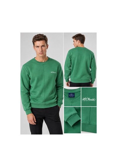 Hk Premium Sweatshirt Bisiklet Yaka Hk Premium Logolu Erkek Basic Yeşil