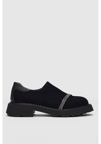 Nivan Ön Taşlı Aksesuar Detaylı Kadın Loafer-siyah Süet