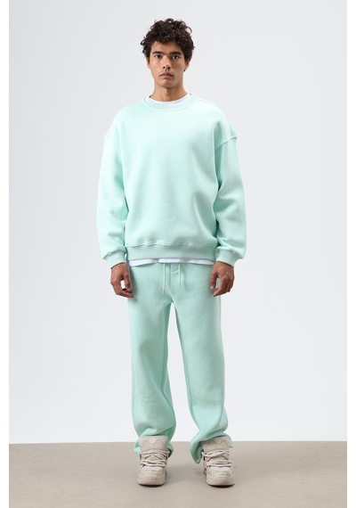 Vamos Basic Oversize Yıkamalı Sweatshirt Mint