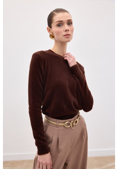 Sateen Sakallı Triko - Kahve-136614 Kahve