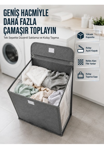 Modern Tasarımlı Duvara Monte Kirli Çamaşır Sepeti Pratik Saklama Çözümü Diğer