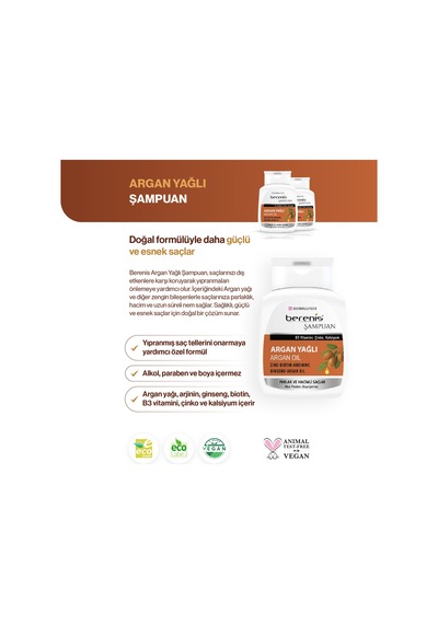 Berenis Argan Yağlı Şampuan Daha Güçlü Saçlar İçin 290 Ml 2'li Set Tüm Saç Tipleri