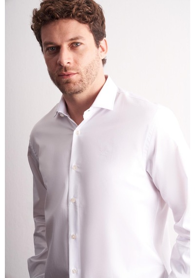 İmza Beyaz Yarım İtalyan Yaka Uzun Kol Premium Slim Fit %100 Pamuk Gömlek 1004255197 Beyaz