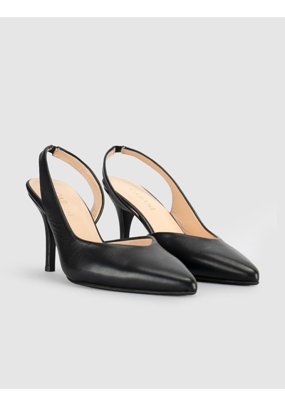 Cabani Siyah Süet Hakiki Deri Slingback Stiletto Kadın Ayakkabı