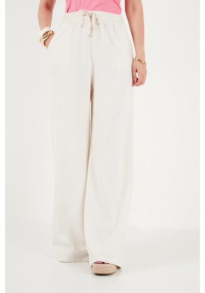 Lela Pamuklu Relaxed Fit Yüksek Bel Geniş Paça Pantolon Bayan Pantolon 668yp5559 Ekru