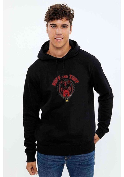 Pitbull Amblemi Ruff And Tuff Baskılı Siyah Erkek Sweatshirt