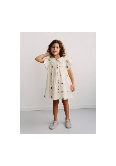 Poala Kids Müslin Çiçek Nakışlı Elbise Beyaz