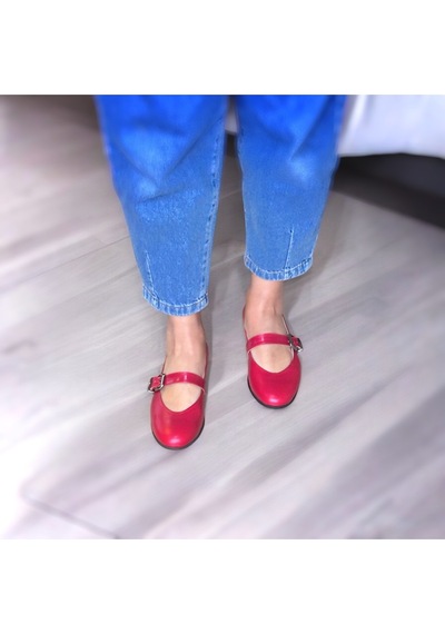 Ne&ve Shoes Kırmızı Hakiki Deri Babet