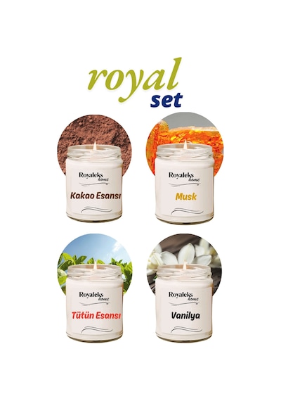 4 Adet Doğal Özel Seri Kokulu Dekoratif Kavanoz Mum 4x210 Cc - Royal Set - Ryl Çok Renkli