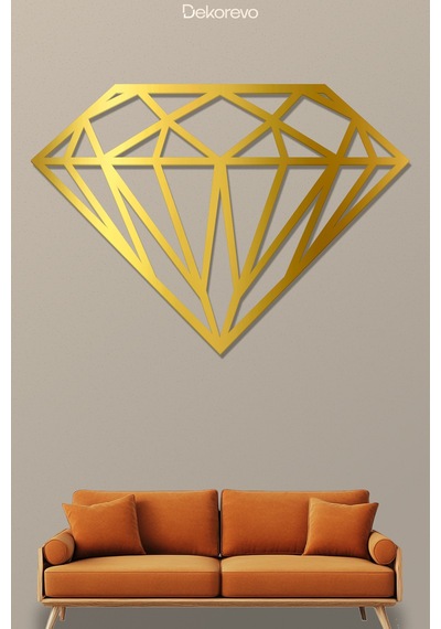 Elmas Geometrik Metal Duvar Tablosu - Metal Duvar Sanatı - Altın - 21 X 30 Cm