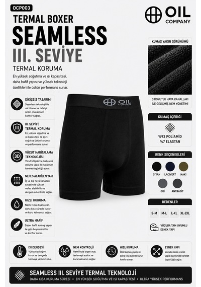 Oıl Company Hafif Nefes Alabilir Rahat Kumaş Isı Korumalı Termal Boxer Black