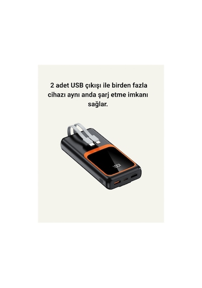 20.000 Mah Powerbank 22.5w Hızlı Şarj, Çok Kablolu, Dijital Göstergeli Renk Renk