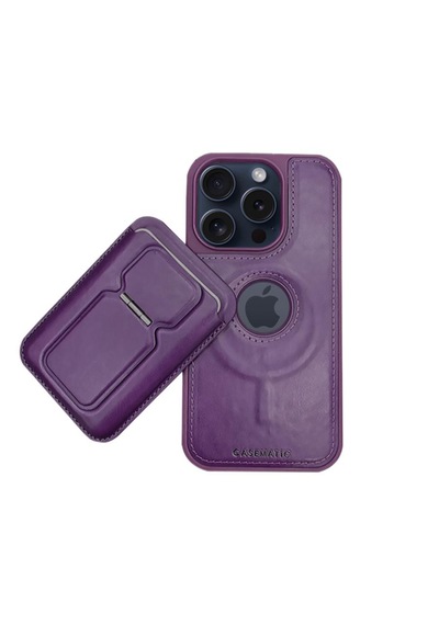 Magnetic Luxury Case + Mıknatıslı Cüzdan Apple Uyumlu iPhone 14 Pro Max Mor mor