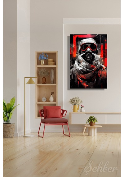 Dikey Kanvas Tablo Tekli Salon Mutfak Yatak Odası Ofis Trash Polka Tarzı Gaz Maskeli Adam 1124